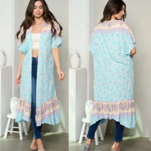 Floral Blue Kimono Cardigan - Picture 1 of 3
